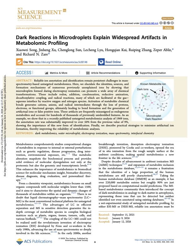 Dark Reactions in Microdroplets Explain Widespread Artifacts in Metabolomic Profiling