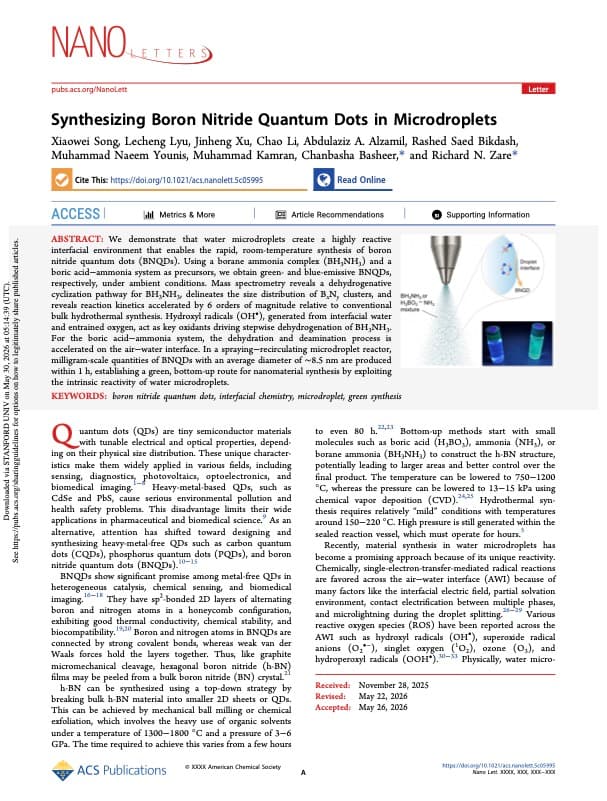 Synthesizing Boron Nitride Quantum Dots in Microdroplets