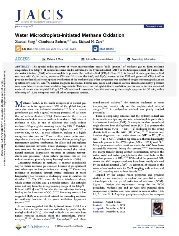 Water Microdroplets-Initiated Methane Oxidation
