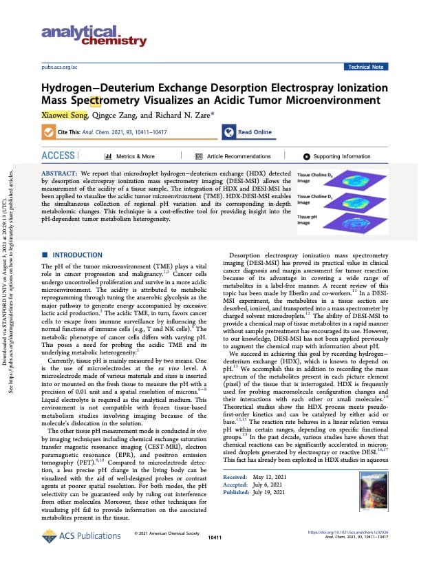 Hydrogen-Deuterium Exchange Desorption Electrospray Ionization Mass Spectrometry Visualizes an Acidic Tumor Microenvironment